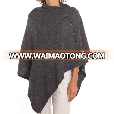 Hotsale winter cashmere knitted ladies girls poncho with shell button